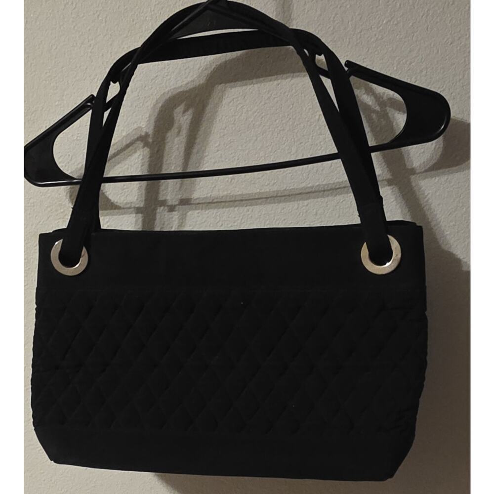 Vera Bradley Shoulder Bag Black Microfiber Quilted Dual Handle